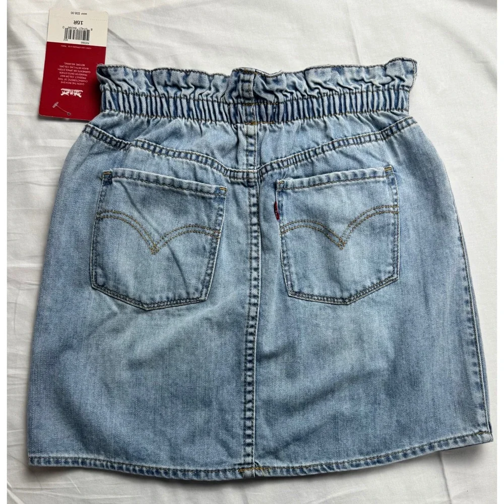 Levis Girls 16 High Rise Pull On Denim Skirt Light Wash‎ Paperbag Waist  NWT